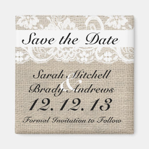 Rustic Burlap White Save the Date Magnet