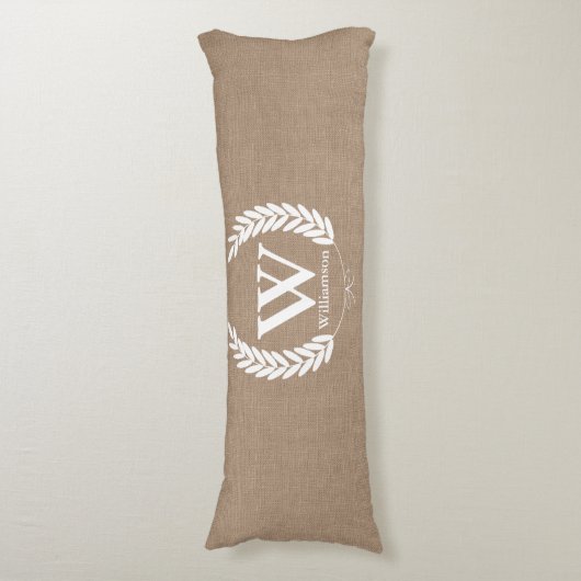 Rustic Burlap White Wheat Laurels - Gepersonalisee Lichaamskussen (Voorkant Verticaal)