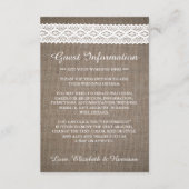 Rustic Burlap &  Wit Wondenhuwelijk Detail Informatiekaartje (Voorkant)