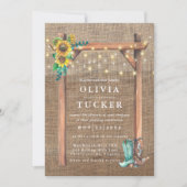 Rustic Burlap Wood Country Sunflower Wedding Kaart (Voorkant)