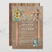 Rustic Burlap Wood Country Sunflower Wedding Kaart (Voorkant / Achterkant)