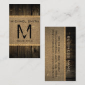  Rustic Burlap Wood Kijk Monogram #2 Visitekaartje (Voorkant / Achterkant)