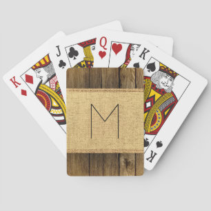  Rustic Burlap Wood Kijk Monogram Speelkaarten