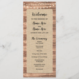 Rustic Burlap Wood Lights Wedding Programme Programmakaart