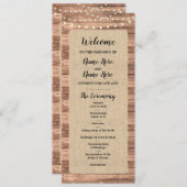 Rustic Burlap Wood Lights Wedding Programme Programmakaart (Voorkant / Achterkant)