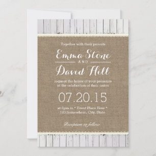 Rustic Burlap & Wood Stripes Wedding Invitations Kaart