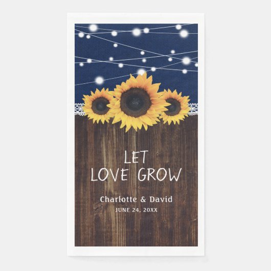 Rustic Burlap Wood Sunflower Navy Blue Wedding Servet (Voorkant)