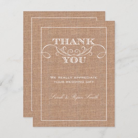 Rustic Burlarp Print Weddenschap Bedankt kaarten (Voorkant / Achterkant)
