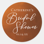 Rustic Burnt Orange Bridal Shower Personalized Ronde Sticker (Voorkant)