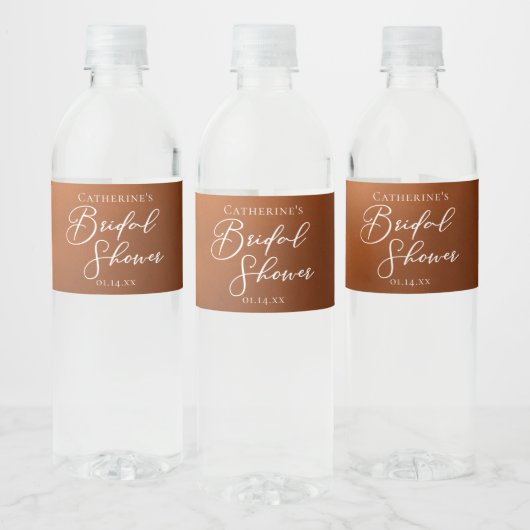 Rustic Burnt Orange Bridal Shower Personalized Waterfles Etiket (Flessen)