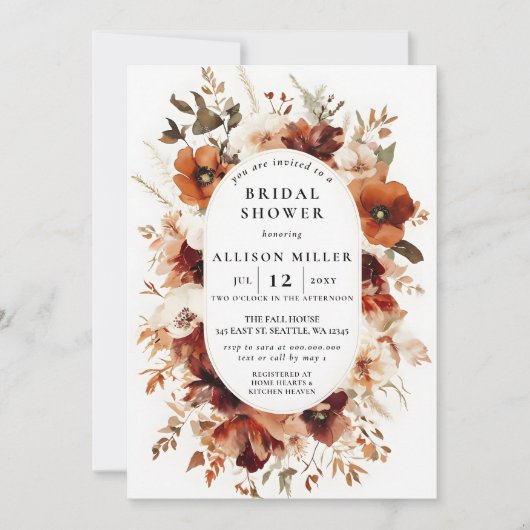 Rustic Burnt Orange Burgundy Fall Bridal Shower Kaart (Voorkant)