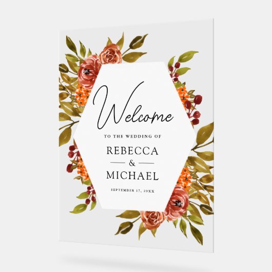 Rustic Burnt Orange Floral Wedding Welcome Acryl Bord (Hoek)