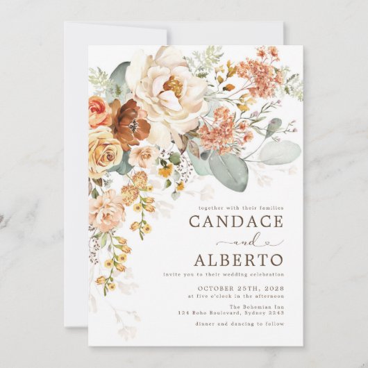 Rustic Burnt Oranje Cream Flower Bouquet Wedding I Kaart (Voorkant)