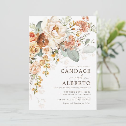 Rustic Burnt Oranje Cream Flower Bouquet Wedding I Kaart (Staand voorkant)