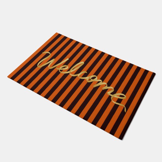 Rustic Burnt Oranje en Black Stripes Autumn Deurmat (Schuin)