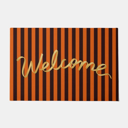 Rustic Burnt Oranje en Black Stripes Autumn  Deurmat (Voorkant)