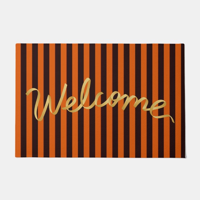 Rustic Burnt Oranje en Black Stripes Autumn  Deurmat (Voorkant)