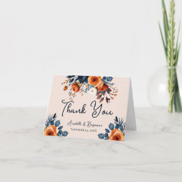 Rustic Burnt Oranje en Blue Wedding Bedankkaart