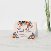 Rustic Burnt Oranje en Blue Wedding Bedankkaart (Voorkant)