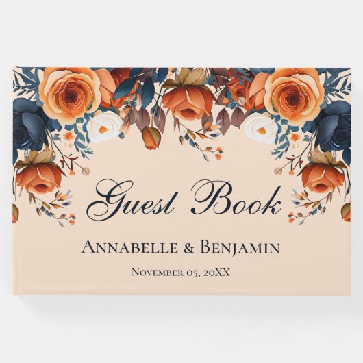 Rustic Burnt Oranje en Blue Wedding Gastenboek (Voorkant)