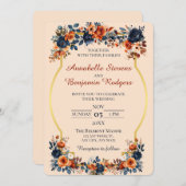 Rustic Burnt Oranje en Blue Wedding Kaart (Voorkant / Achterkant)