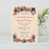 Rustic Burnt Oranje en Blue Wedding Kaart (Staand voorkant)
