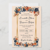 Rustic Burnt Oranje en Blue Wedding Kaart (Voorkant)