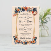 Rustic Burnt Oranje en Blue Wedding Kaart (Staand voorkant)
