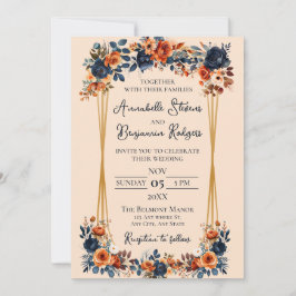 Rustic Burnt Oranje en Blue Wedding Kaart