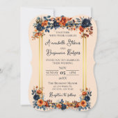 Rustic Burnt Oranje en Blue Wedding Kaart (Voorkant)