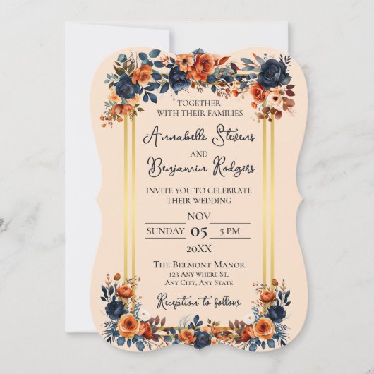 Rustic Burnt Oranje en Blue Wedding Kaart (Voorkant)