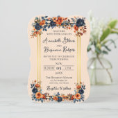 Rustic Burnt Oranje en Blue Wedding Kaart (Staand voorkant)