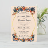 Rustic Burnt Oranje en Blue Wedding Kaart (Staand voorkant)