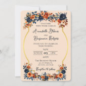 Rustic Burnt Oranje en Blue Wedding Kaart (Voorkant)