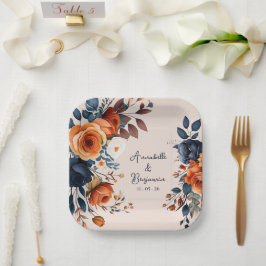 Rustic Burnt Oranje en Blue Wedding Papieren Bordje