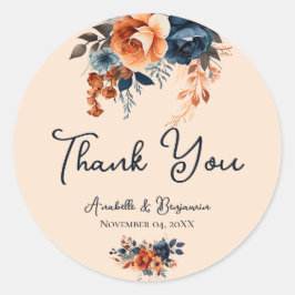 Rustic Burnt Oranje en Blue Wedding Ronde Sticker