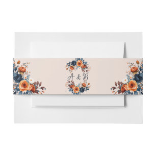 Rustic Burnt Oranje en Blue Wedding Uitnodigingen Wikkel