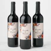 Rustic Burnt Oranje en Blue Wedding Wijn Etiket (Flessen)