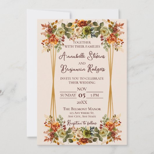 Rustic Burnt Oranje en Moss Green Rozen Wedding Kaart (Voorkant)