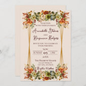 Rustic Burnt Oranje en Moss Green Rozen Wedding Kaart (Voorkant / Achterkant)