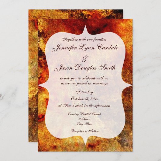 Rustic Burnt Oranje gemarmerde huwelijksuitnodigin Kaart (Voorkant / Achterkant)