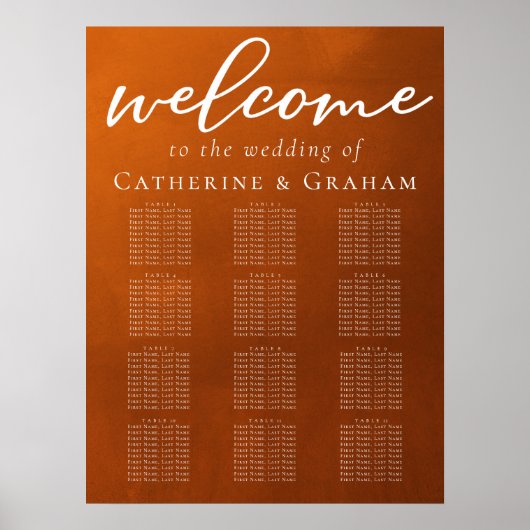 Rustic Burnt Oranje herfst Wedding Seating Chart Poster (Voorkant)