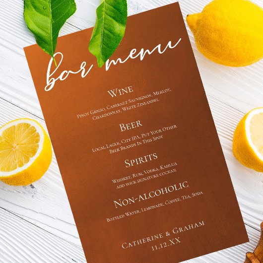 Rustic Burnt Oranje Simple Autumn Wedding Bar Menu