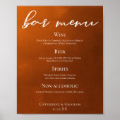 Rustic Burnt Oranje Simple Autumn Wedding Bar Menu Poster (Voorkant)