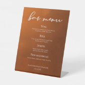 Rustic Burnt Oranje Simple Autumn Wedding Bar Menu Reclamebord Met Voetstuk (Voorkant)