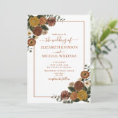 Rustic Burnt Oranje Waterverf Floral Wedding Kaart (Staand voorkant)