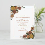Rustic Burnt Oranje Waterverf Floral Wedding Kaart (Staand voorkant)