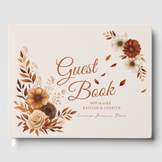 Rustic Burnt Sienna Beige Fall Leaves Wedding Gastenboek (Voorkant)