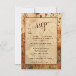 Rustic Burnt Sienna Boho Chic Wildflowers Wedding RSVP Kaartje