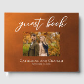 Rustic Burnt Sinaasappel Couple Foto herfst Wedden Gastenboek (Voorkant)